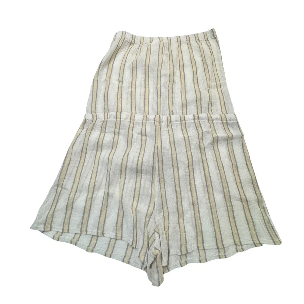 Becca Women Striped Strapless Cotton Gauze Romper Tan Grey Small Beach Boho